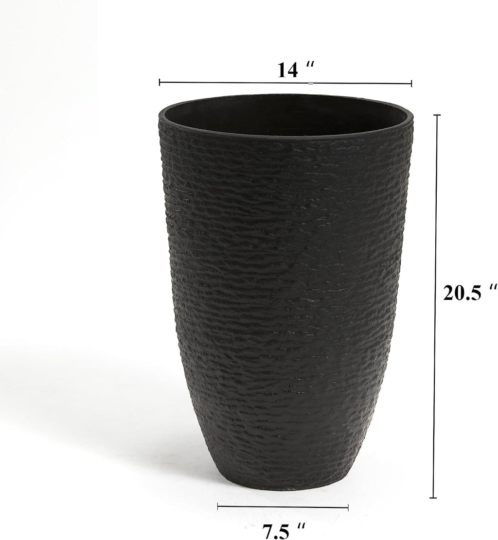 Worth Garden 21" H Tall Planters 2 Pack - 14'' Dia Resin Large Round Black Flower Pots for Outdoor Plants Trees