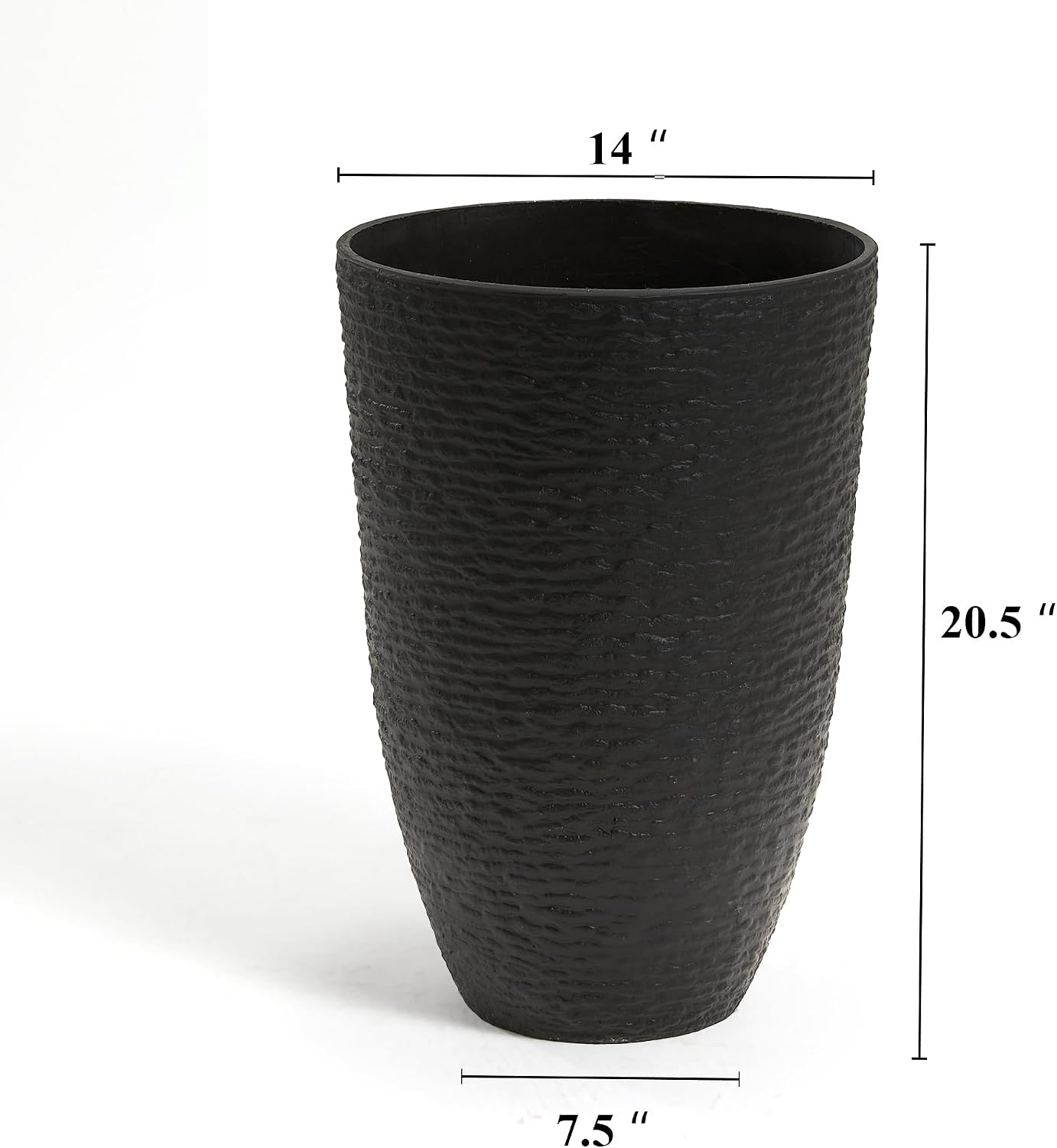 Worth Garden 21" H Tall Planters 2 Pack - 14'' Dia Resin Large Round Black Flower Pots for Outdoor Plants Trees