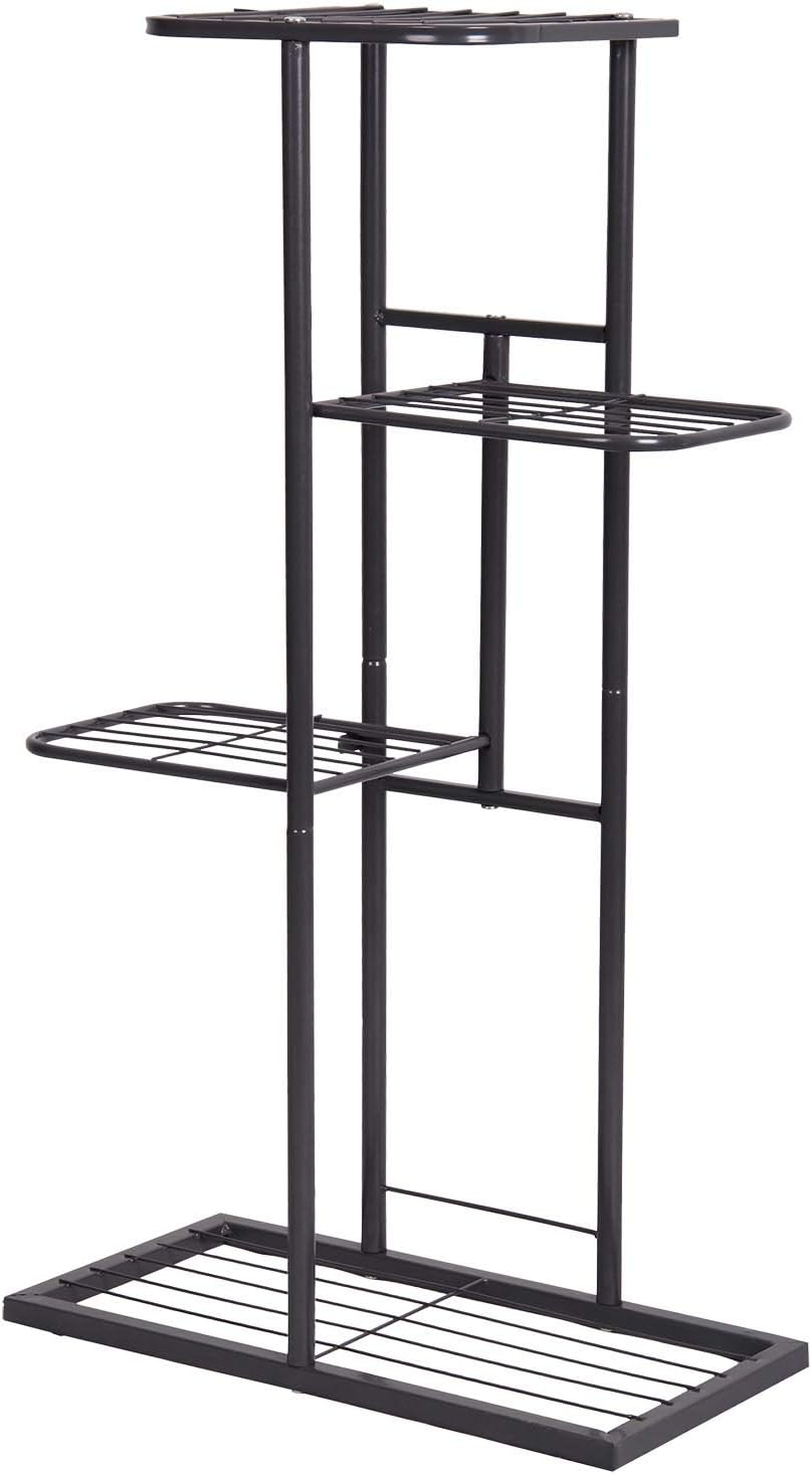 4 Tier Charcoal Grey Metal Plant Stand Indoor Outdoor Flower Pot Display Planter Shelf