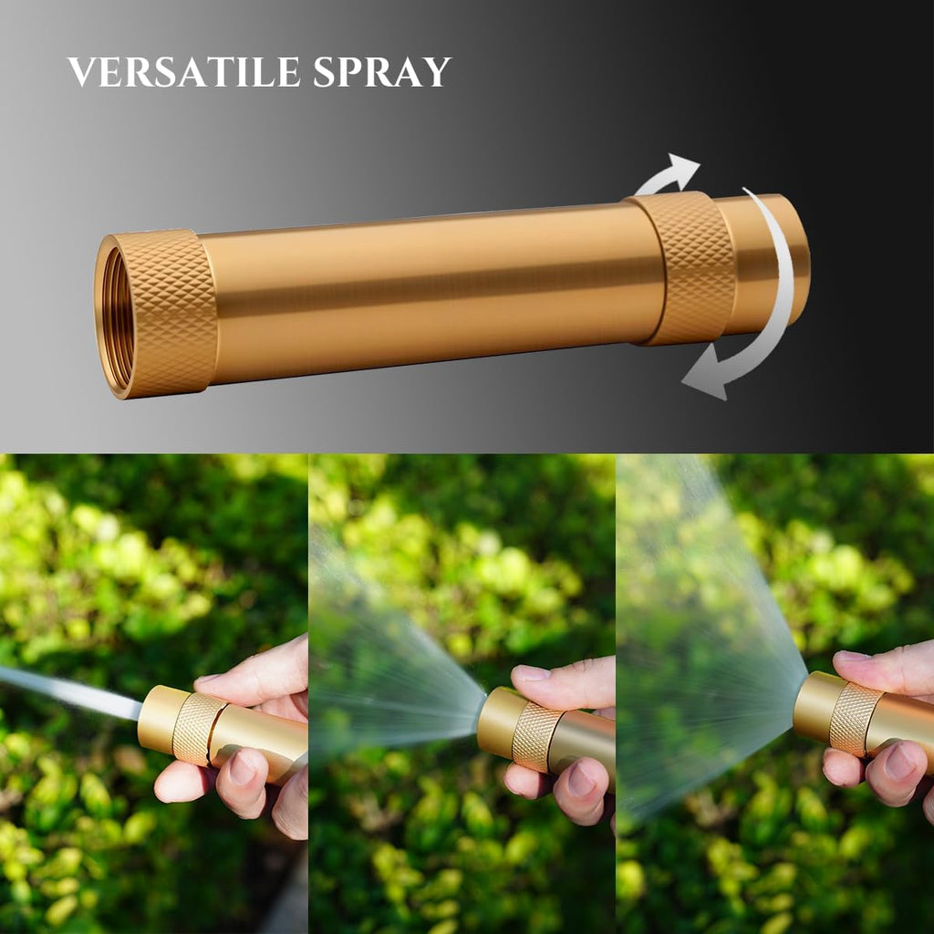 Wiseflow Brass Twist Hose Nozzle, High Pressure Adjustable Spray, 2 Rubber Washers, Heavy Duty Brass Garden Hose Nozzle