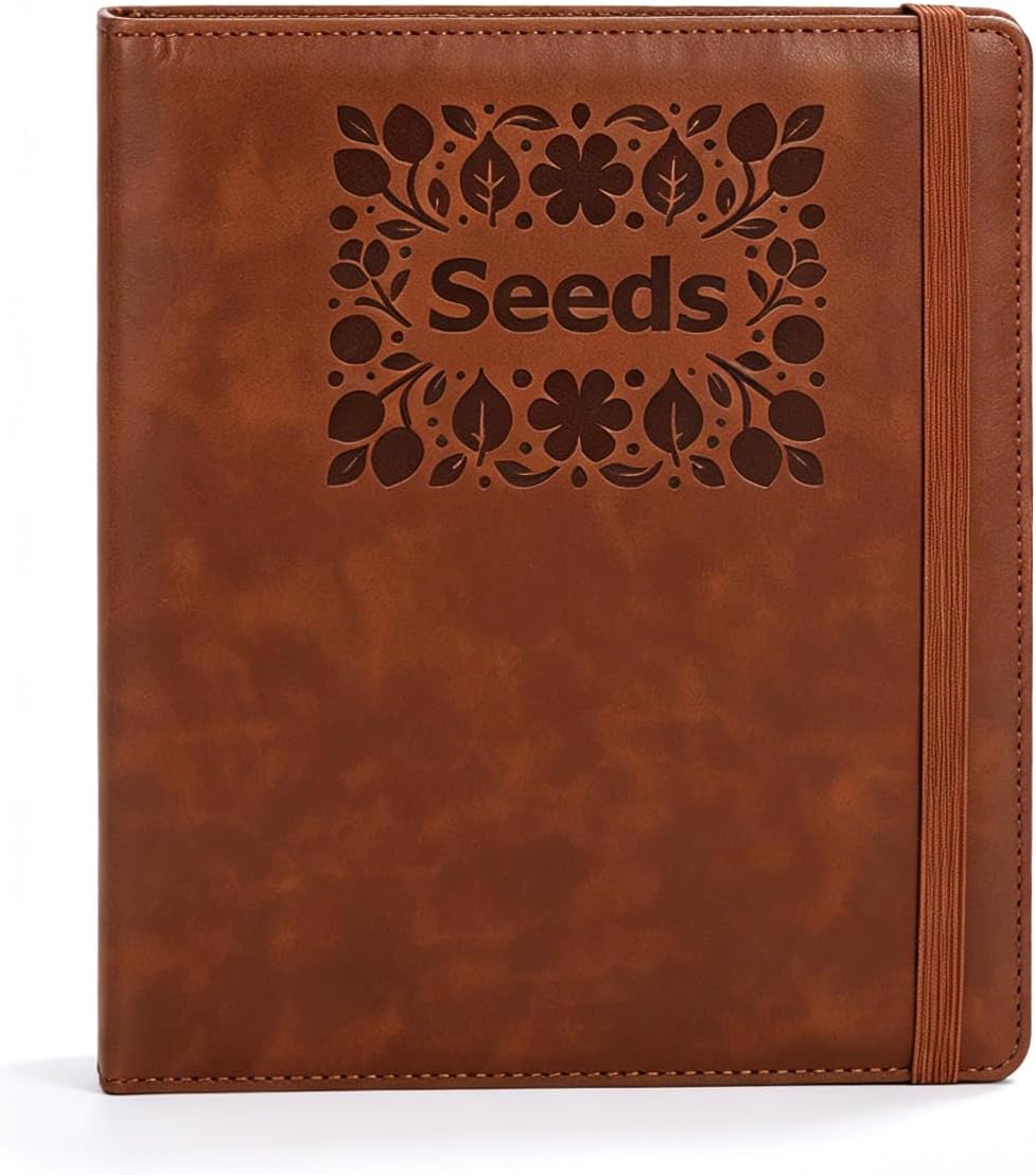 Seed Binder Organizer, 80 Resealable Envelopes 40 Sheets,Brown | Garden Seed Storage,3 Pocket Sizes,Labeled Kraft