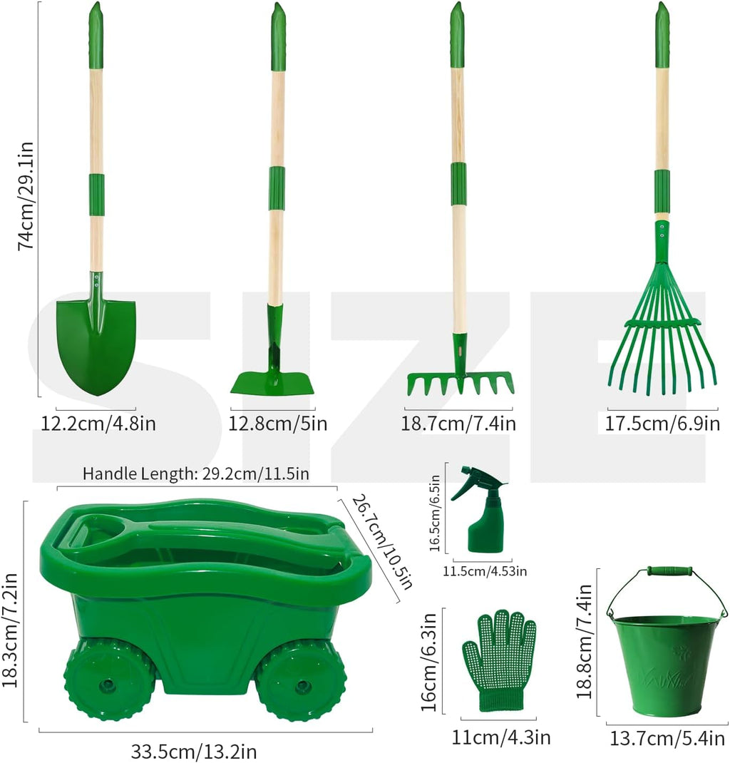 Kids Gardening Tools Set,8pcs Wheelbarrow Set for Kids with Shovel, Rake, Watering Can Outdoor Backyard Farm Digging