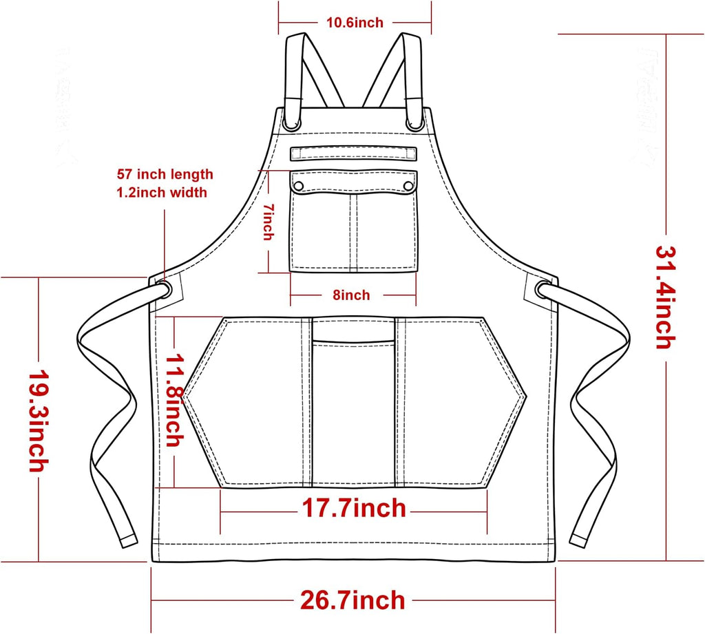 Denim Apron with Pockets for Hairstylist Gardening Craftsmen Barista,Jean Apron for Women Men Cross Adjustable Strap
