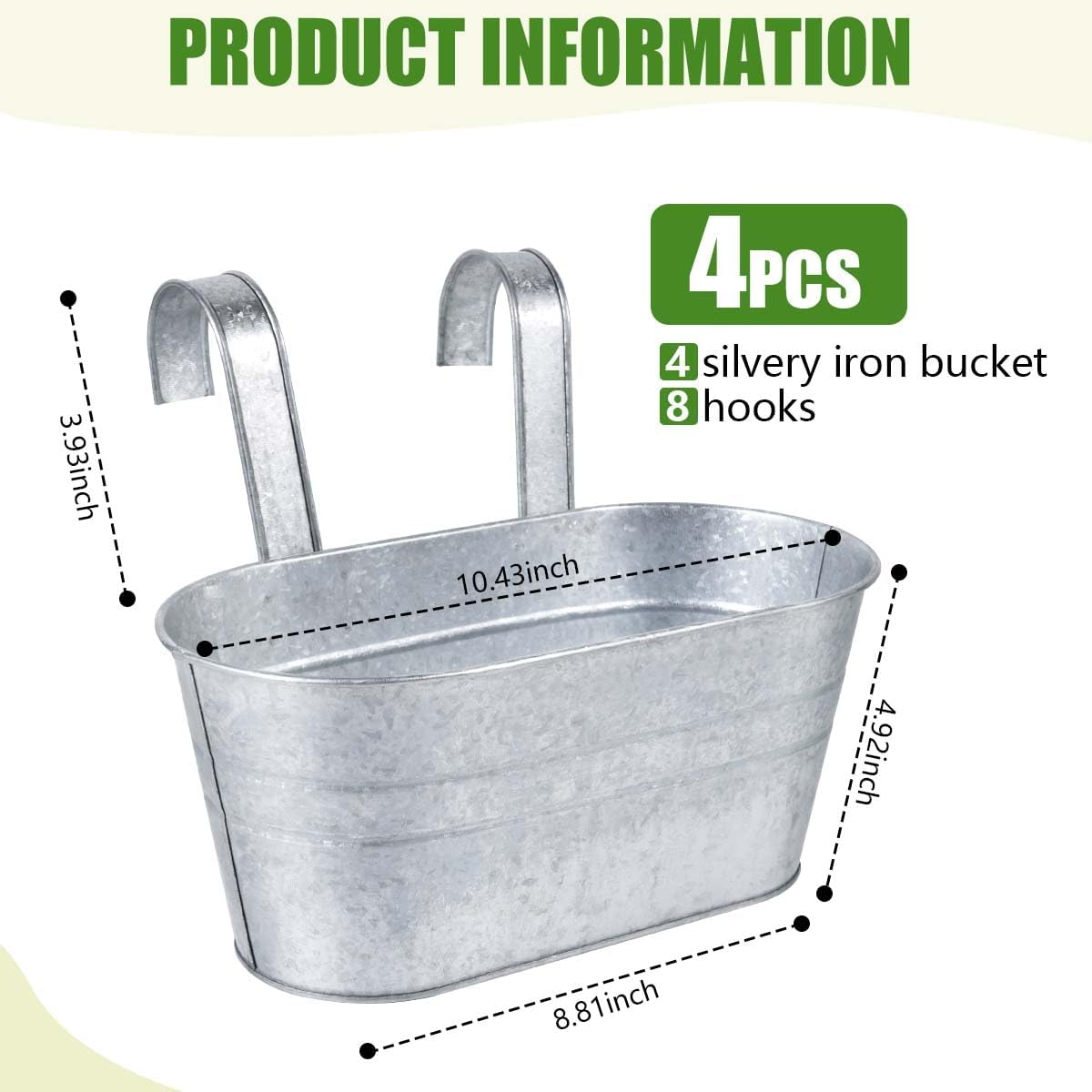 OBTANIM 4 Pack Metal Hanging Flower Pots Iron Railing Planter Outdoor Fence Hanging Pots Bucket Plant Holder with
