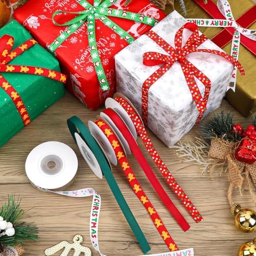 DECYOOL Christmas Ribbon 6 Rolls 60 Yards Holiday Grosgrain Craft Ribbons