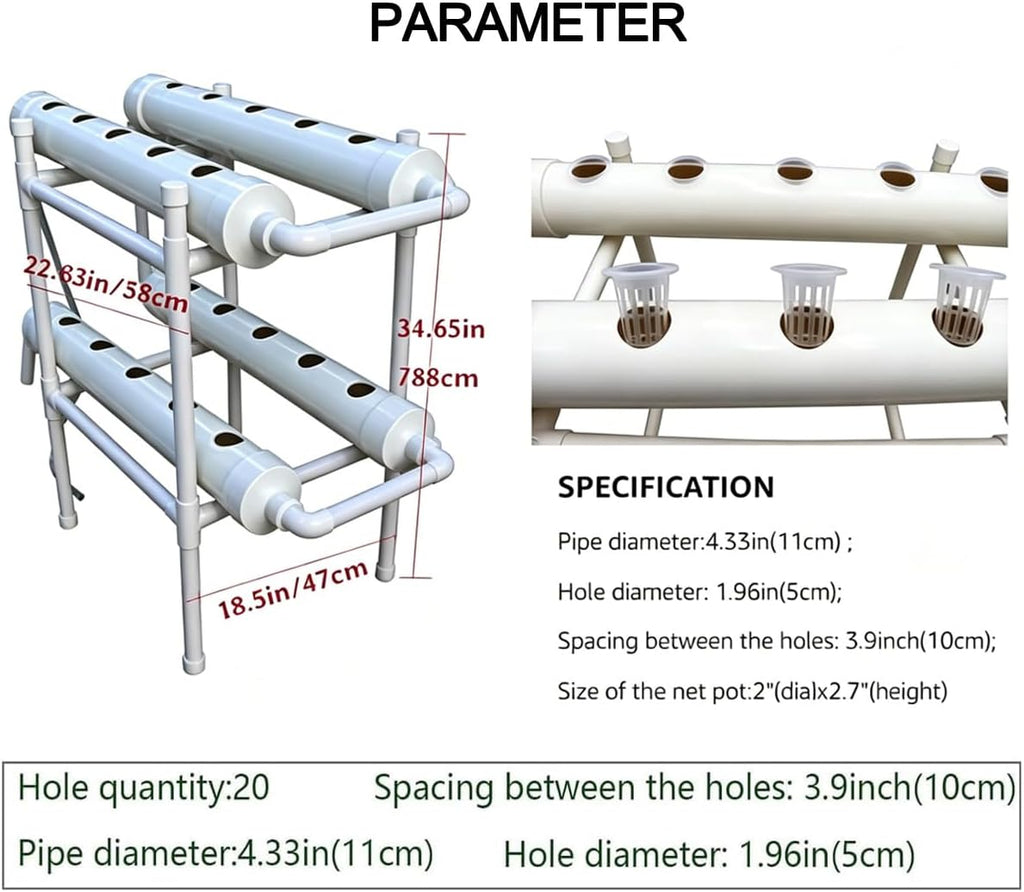 INTBUYING Hydroponic Growing System 20 Holes 4 Pipes 2 Layer Plant Site Grow Kit with 110V Pump Extra-Lage Planting