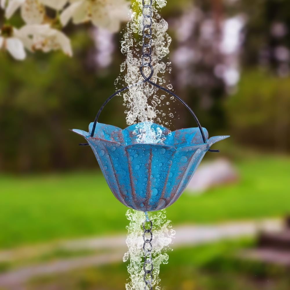 13.4FT Hummingbird Rain Chains for Outside, Gutters,Eaves, Drainage | Metal Rain Chain, 12 Lotus Cups, Decorative Rain
