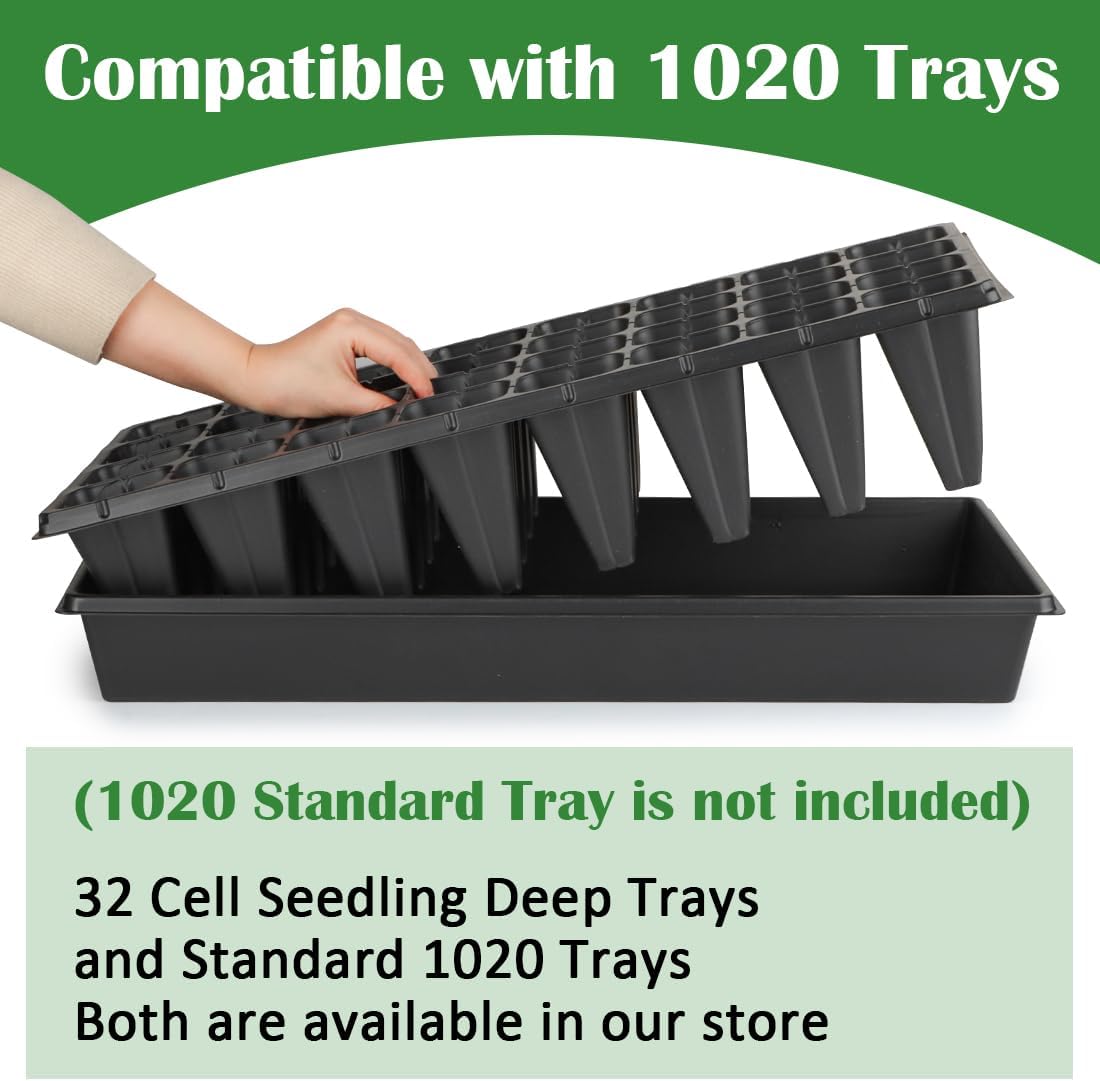 RooTrimmer 10 Pack 32 Cell Seed Starter Trays - Extra Deep 4.33" Plastic Nursery Trays, 20" x 10"，Fits Standard 1020