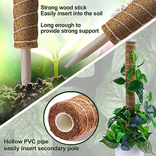 Fabulas Moss Pole 47.5 Inch - Monstera Plant Support, 4 Packs 16 Inch Plant Stakes for Indoor Plants Coco Coir Moss Pole Sticks for Climbing Potted Live Plants, Pothos, Philodendron, with Garden Ties
