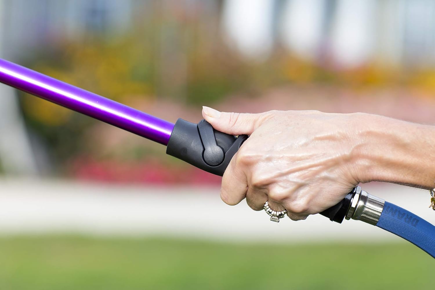 Dramm Rain Wand with One Touch Thumb Valve – Gentle Full Flow Shower Head Watering Wand for Garden Hose, Aluminum