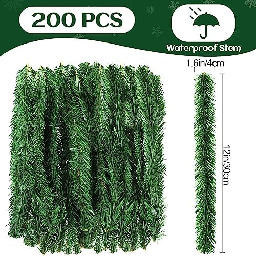 Retrowavy 200 Pcs Christmas Garland Ties 12" Artificial Green Pine