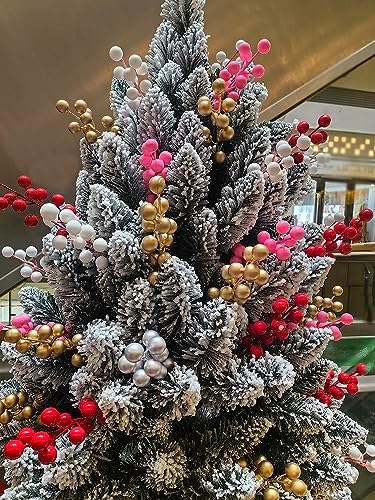 24 pcs Christmas Berries Stems Artificial Berry Stems for Christmas Tree Ornaments Crafts Holiday and Home Decor (Pink)