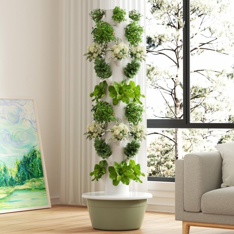 Vertical Hydroponic Grow Tower Aeroponic Tower for Fruits and Vegetables 9 Layer 36 Pots Planter with Water Tank and