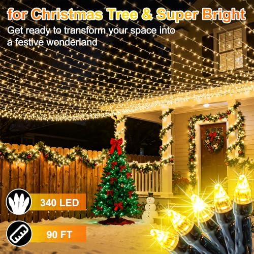 340 LED 90FT Christmas String Lights Outdoor, 12 Pro Modes with Timer