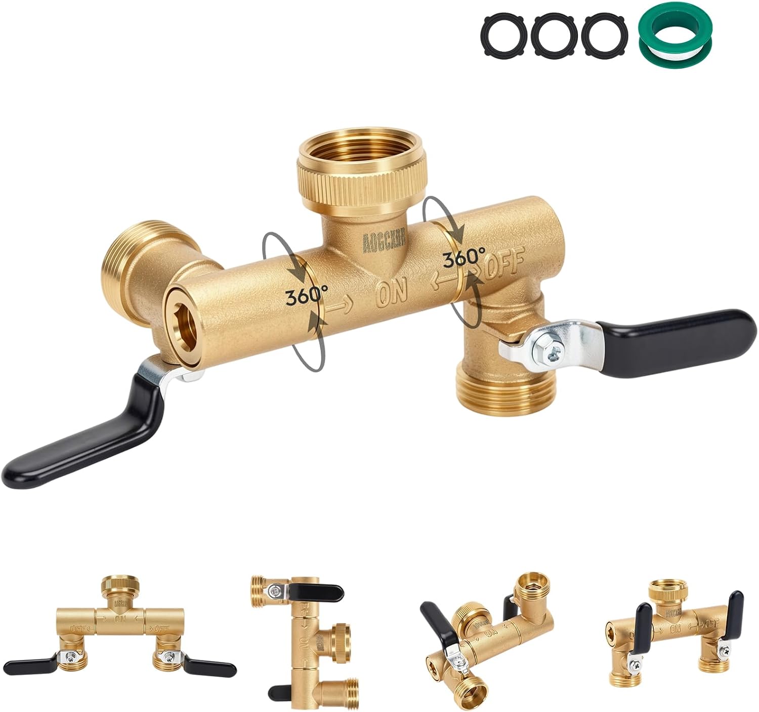 Garden Hose Splitter 2 Way, 360° Rotatable Brass Water Hose Y Splitter. | Outdoor Heavy Duty Spigot, 2 Way Faucet