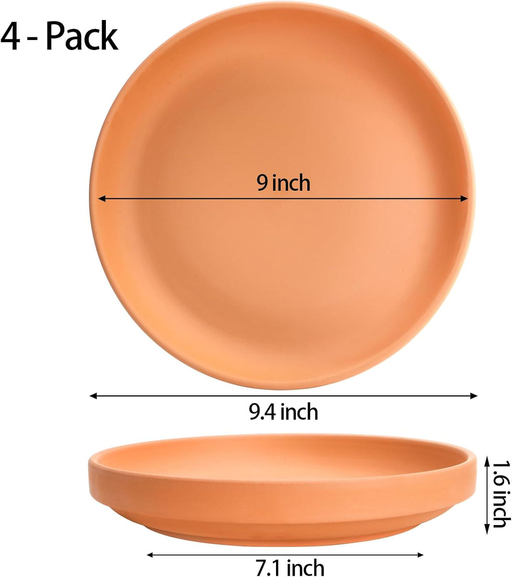 4 Pack Terracotta Plant Saucer Pots Tray, 9 Inch Large Round Planter Saucers for 8 Inch 8.5 Inch 9 Inch Flower Pot with