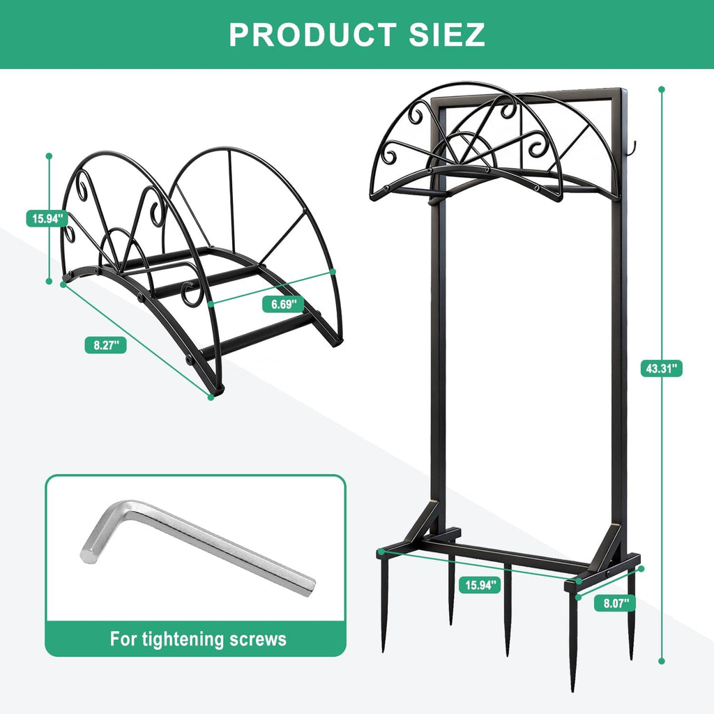 Garden Hose Holder for Outside,Heavy-Duty Metal Hose Hanger Rack | Freestanding & Detachable Metal Hose Holder for yard