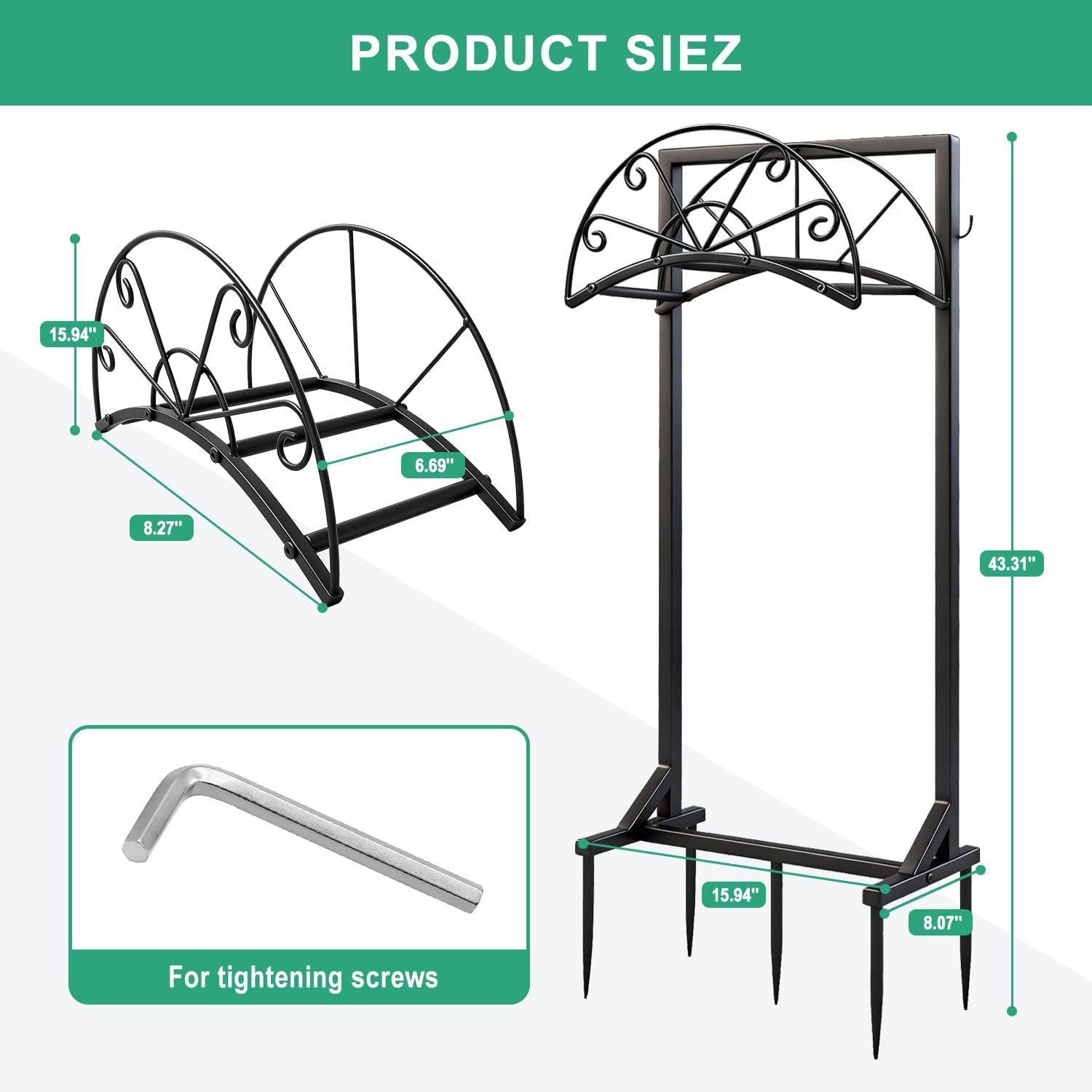 Garden Hose Holder for Outside,Heavy-Duty Metal Hose Hanger Rack | Freestanding & Detachable Metal Hose Holder for yard