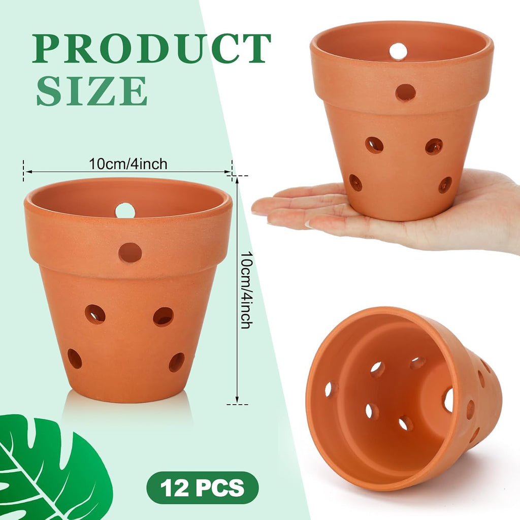 FoldTier 12 Pcs 4 Inch Terracotta Orchid Pot with Drainage Holes Small Clay Plant Flower Terracotta Pots Orchid Planter
