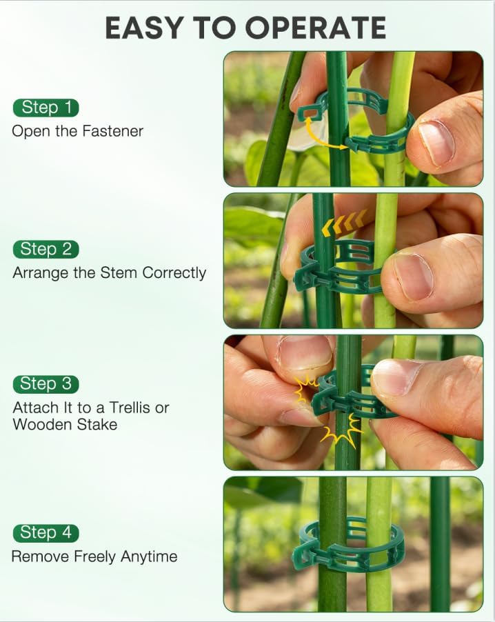 300Pcs Green Tomato Clips,Plastic Trellis Clips,Reusable Plant Support Clips for Tomatoes,Cucumbers,and Vines,Garden Supplies for Vertical Growing