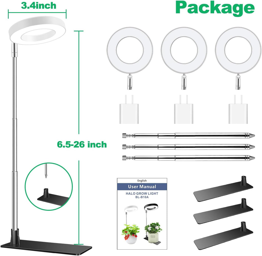 Aokrean Grow Light, Full Spectrum Plant Lights for Indoor Growing with Base | 48 LEDs Halo Plant Light for Small