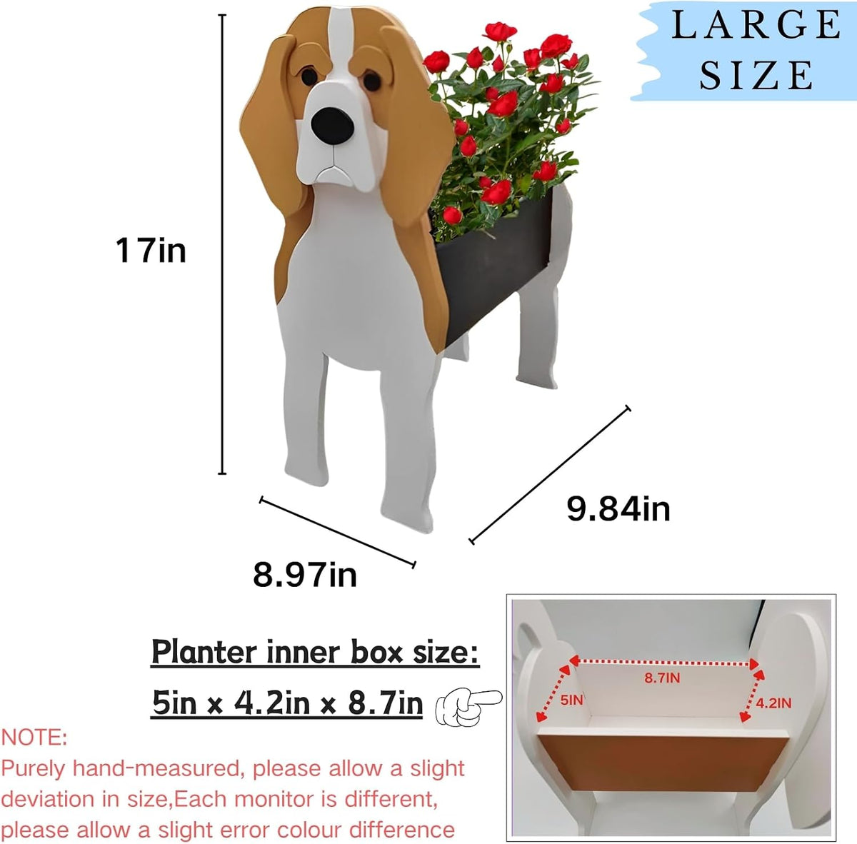 Beagle Dog Planter Pots, Animal Shaped Flower Pot | Large Cute Plant Gift for Women and Pet Lovers, Indoor Outdoor