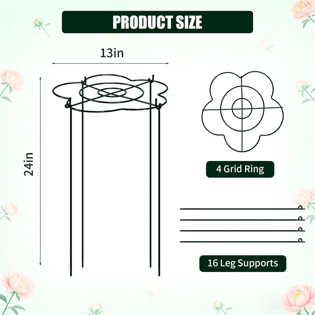 Peony Cages and Supports 4 Pack, 13" Dx24 H Grow Through Plant Supports, Heavy Duty Metal Plant Support Cage for