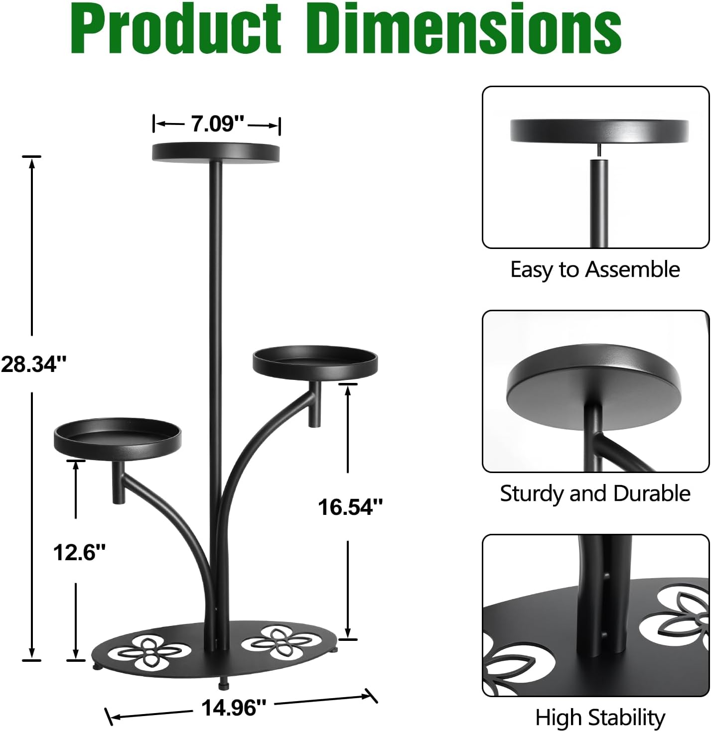 3 Tier Metal Plant Stand Indoor, for Patio, Living Room, Bedroom | Tiered Modern Round Plant Stand, Petal-Shaped