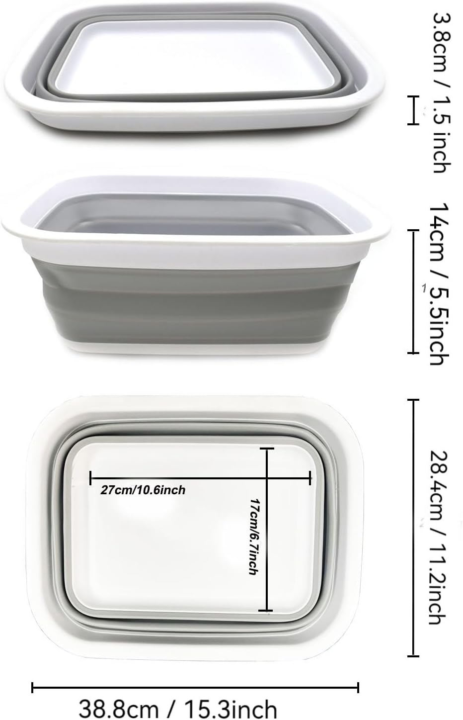 SAMMART 9.2L (2.37Gallon) Collapsible Wash Basin - Foldable Outdoor Picnic Basket - Portable Plastic Tub - Space Saving