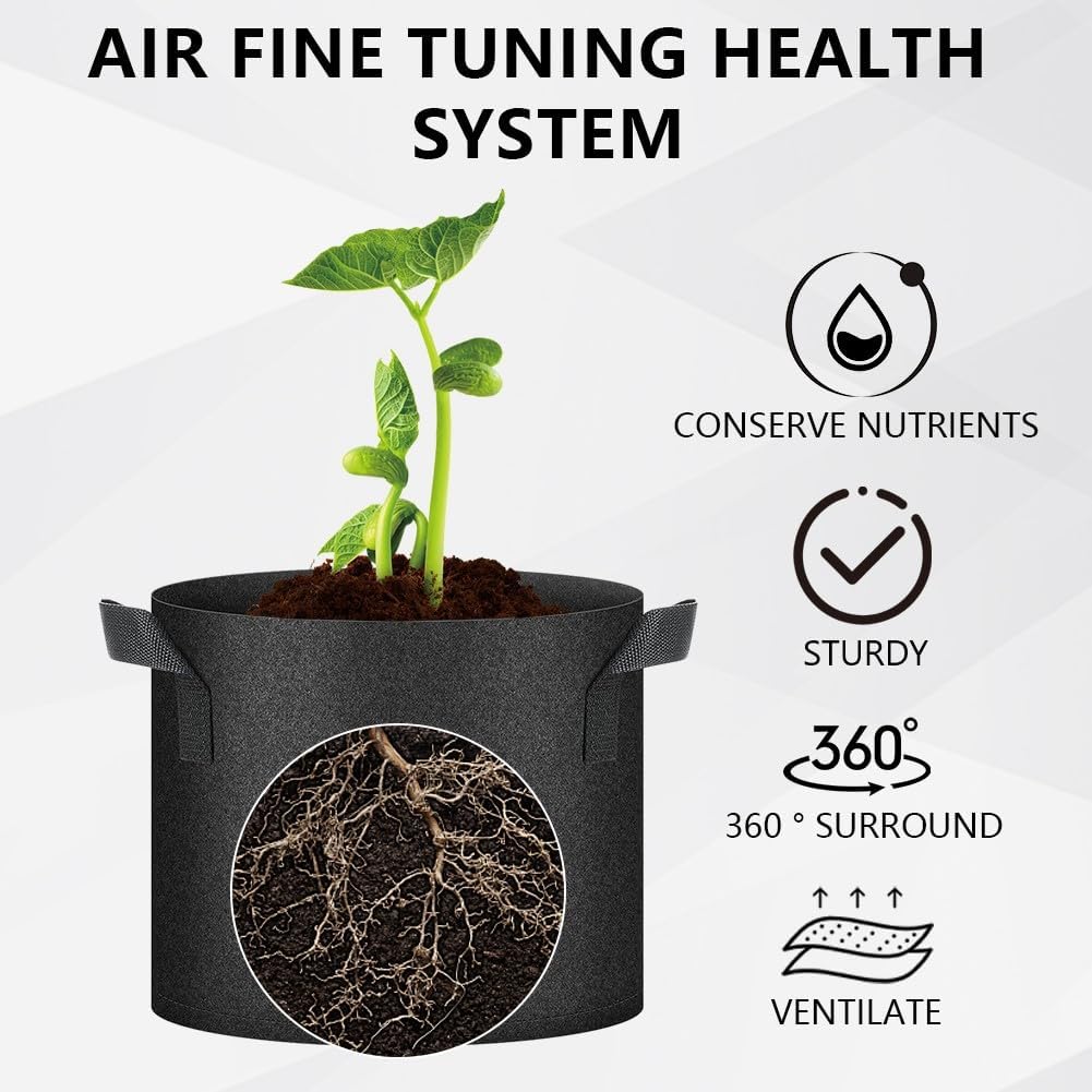 50 Pack Grow Bags, Black Heavy Duty Fabric Pots Nonwoven Potato Grow Bags | Reinforced Stitching, Breathable Vegetable