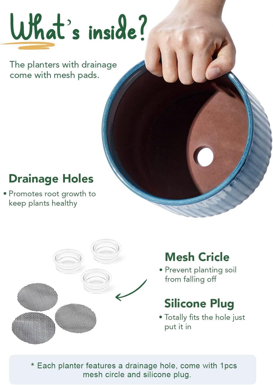 LE TAUCI Ceramic Plant Pots with Drainage Holes, Set of 3, 8+6.7+5.5 Inch Stripe Garden Planter Pots for Outdoor Indoor