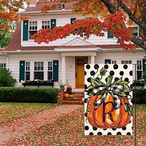 AVOIN colorlife Fall Monogram Letter R Garden Flag 12x18 Inch for Outside