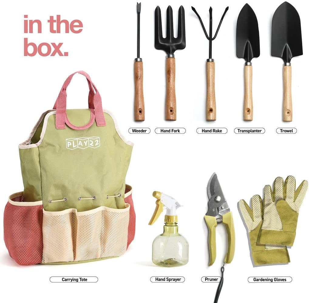 Gardening Tools Set of 10 - Complete Heavy Duty Garden Tools Set with Fashion Handbag - Durable Gardening Supplies Kit