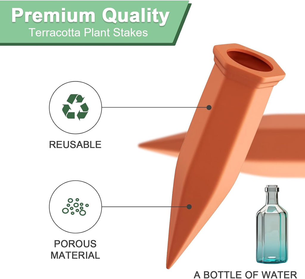 16 Pack Terracotta Plant Watering Spikes, Self-Watering Stakes for Wine Bottles, Porous Clay, Reusable (Red A)
