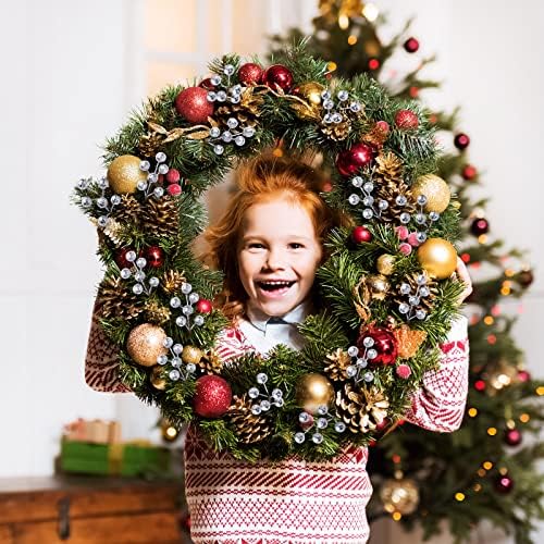 360 Pieces Artificial Holly Berries Christmas Winter Fake Berries Bunch Faux Cranberries Bunch on 60 Stems for Table Centerpiece(Silver)