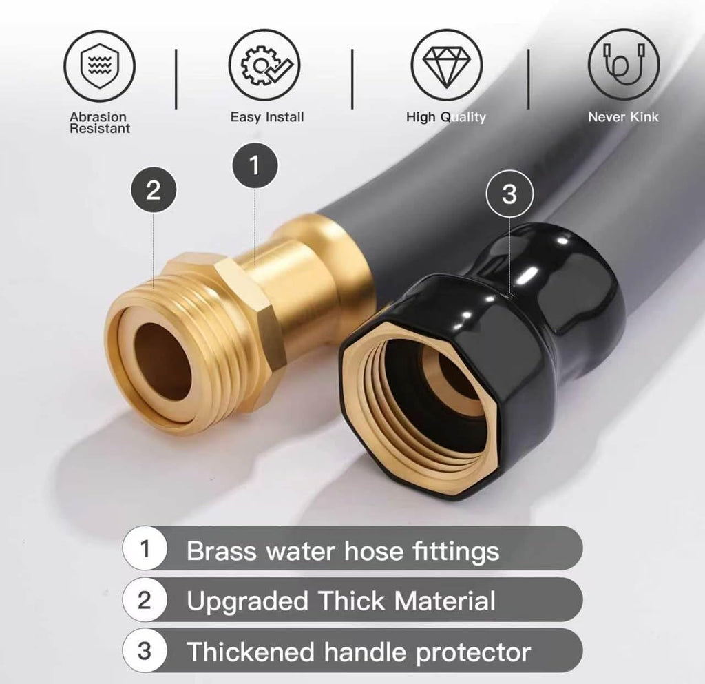 Garden Hose 5/8"x 50ft Brass Rubber Heavy Duty Water Hose 600 PSI Grey | Solid Brass connector,Heavy Duty,Rubber Water