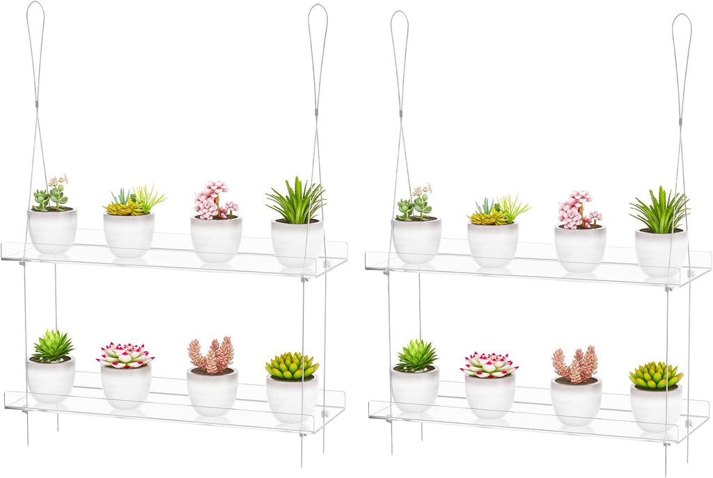OtNiap 2-Pack Clear 2-Tier Window Plant Shelves, 16-Inch Stand | Adjustable Indoor wall plant holder for herbs