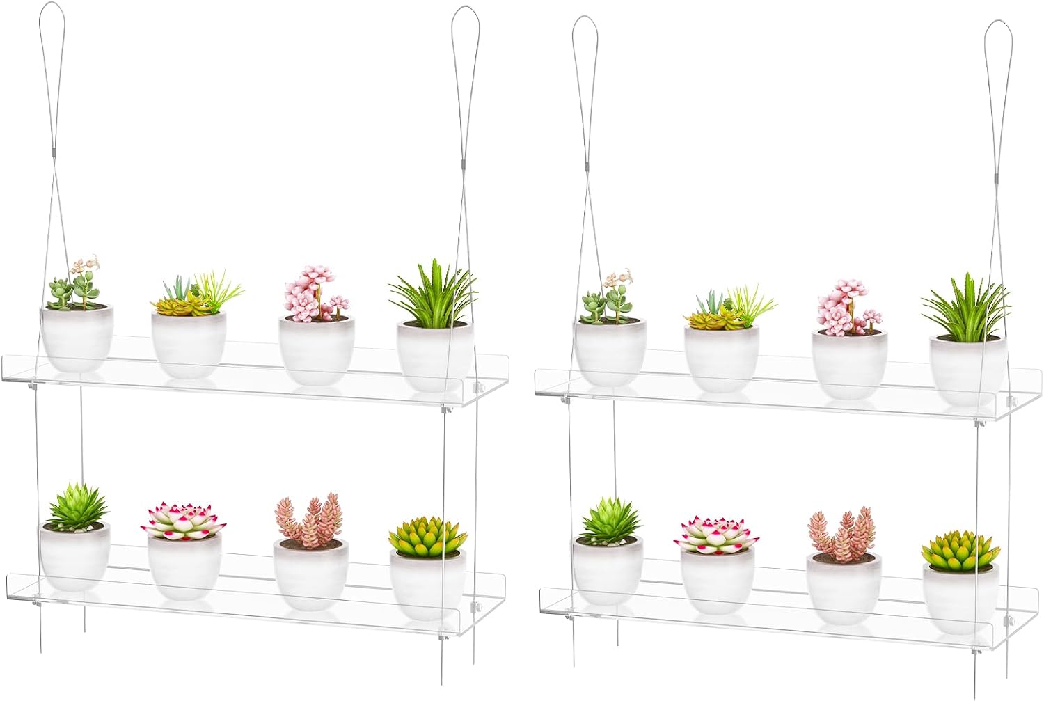 OtNiap 2-Pack Clear 2-Tier Window Plant Shelves, 16-Inch Stand | Adjustable Indoor wall plant holder for herbs