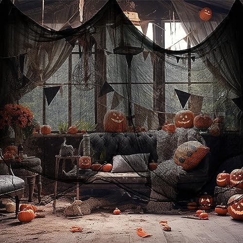315 x 85 Halloween Black Creepy Cloth,Spooky Fabric Cloth Halloween Decorations Outdoor,Scary Creepy Gauze Black Cloths Party Decor Props for Witch Room,Haunted House,Garden