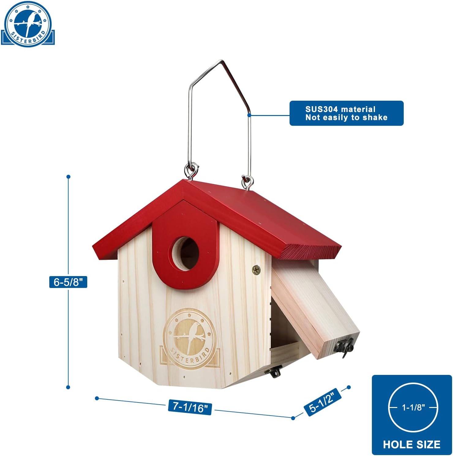 SISTERBIRD Wren Bird Houses for Outside Cedar Hanging Birdhouses for Outdoors 1-1/8" Entrance Hole Bird Houses for
