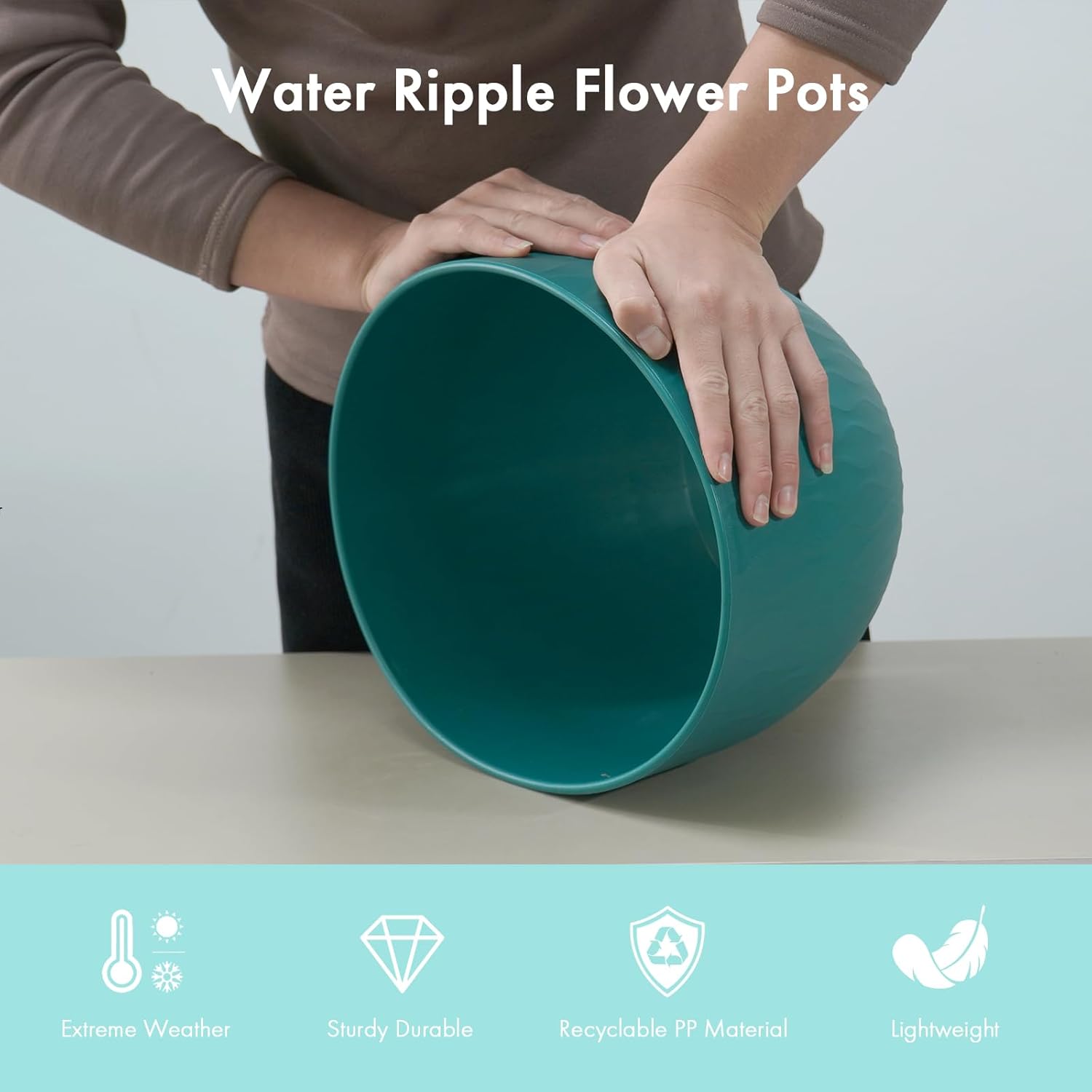 WSMKSZ 12 Inch Large Plant Pots for Indoor or Outdoor Plants, Wide Water Ripples Flower Pots with Drainage Holes &
