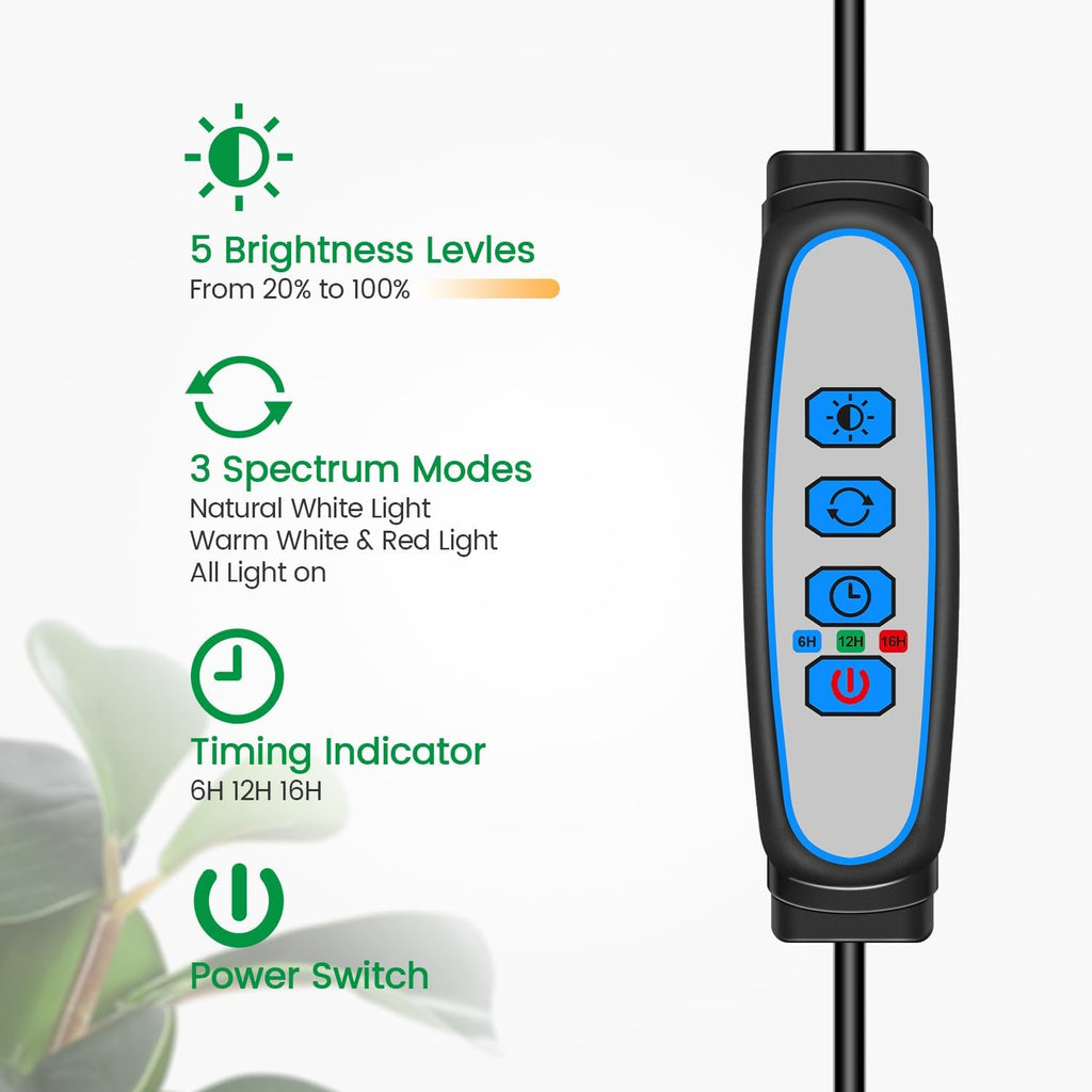 Plant Light, Full Spectrum Grow Light, 65'' Height Adjustable 3Pack | 6000K Grow Light, 3 Colors Modes, 5 Dimmable
