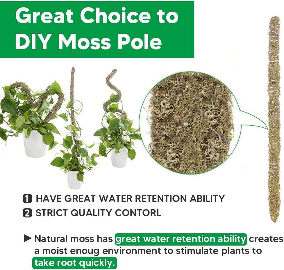 Natural Long Fiber Sphagnum Moss 42QT for Orchid Potting Mix, and Moss Pole for Plants Indoor. Ideal for Propagating