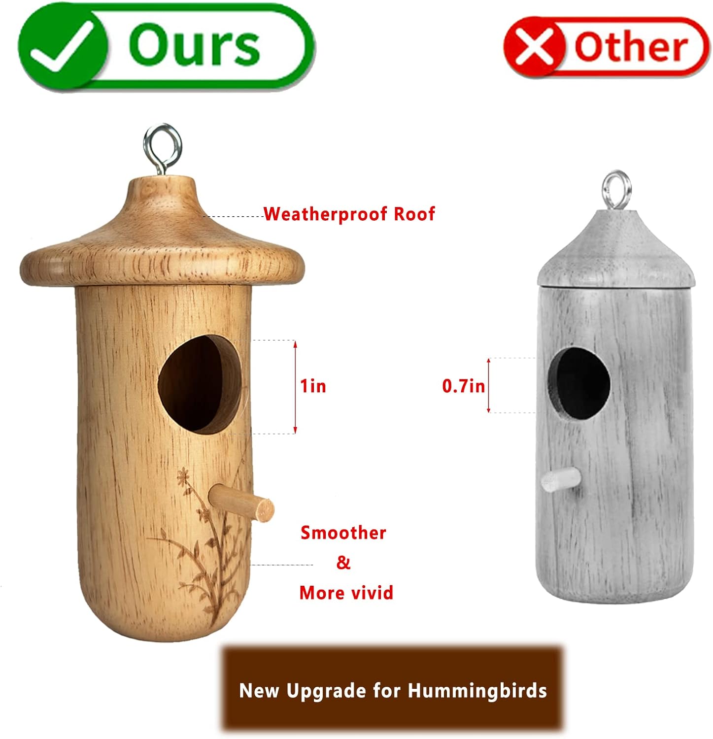 Hummingbird House, 3Pcs Humming Bird House for Outside Hanging, Natural Wooden Hummingbird Nest, Gardening Gifts Home