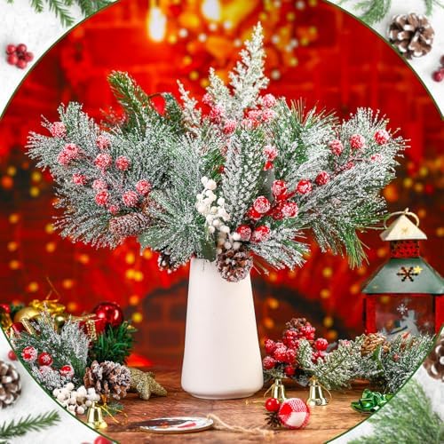 16 Pcs Artificial Christmas Pine Cones Picks, Stylish Snowy Style