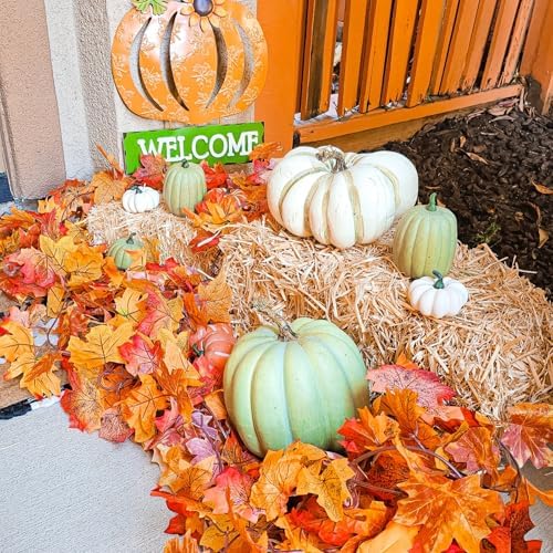 CQURE 13 Pack Artificial Fall Leaf Garland (76.7Ft Total), Autumn Garland Maple Leaves Vines for Thanksgiving Home Fireplace Arch Decor