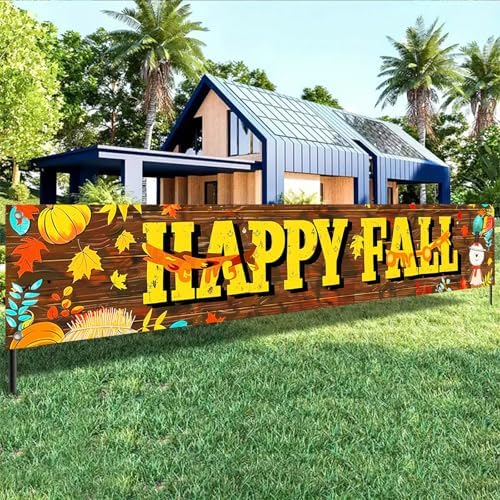 BlissYard Happy Fall Fence Banner Rustic Wood Decor 118 x 20 Inch