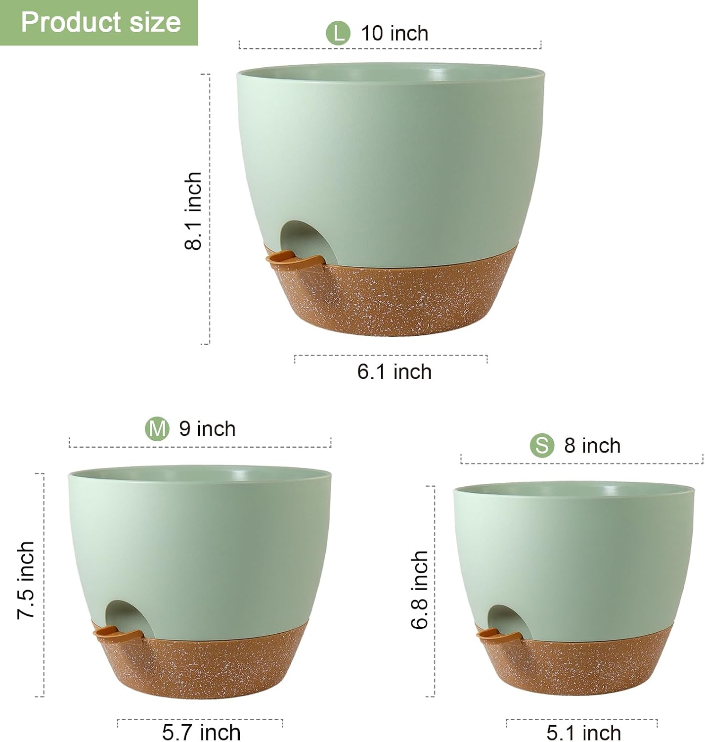WSMKSZ 10/9/8 inch Self Watering Pots, Planter, Plant Pots with Mesh Drainage Holes for Indoor Outdoor Garden Plants