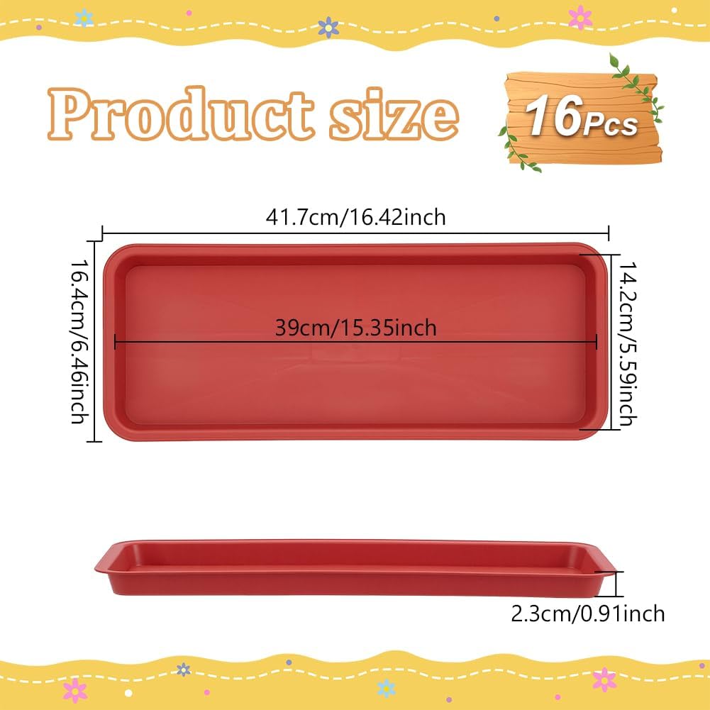 16 Pack Plastic Rectangular Plant Saucer Tray, 16.4x6.5Inch | Heavy Duty Planter Saucers Rectangular Planter Saucer