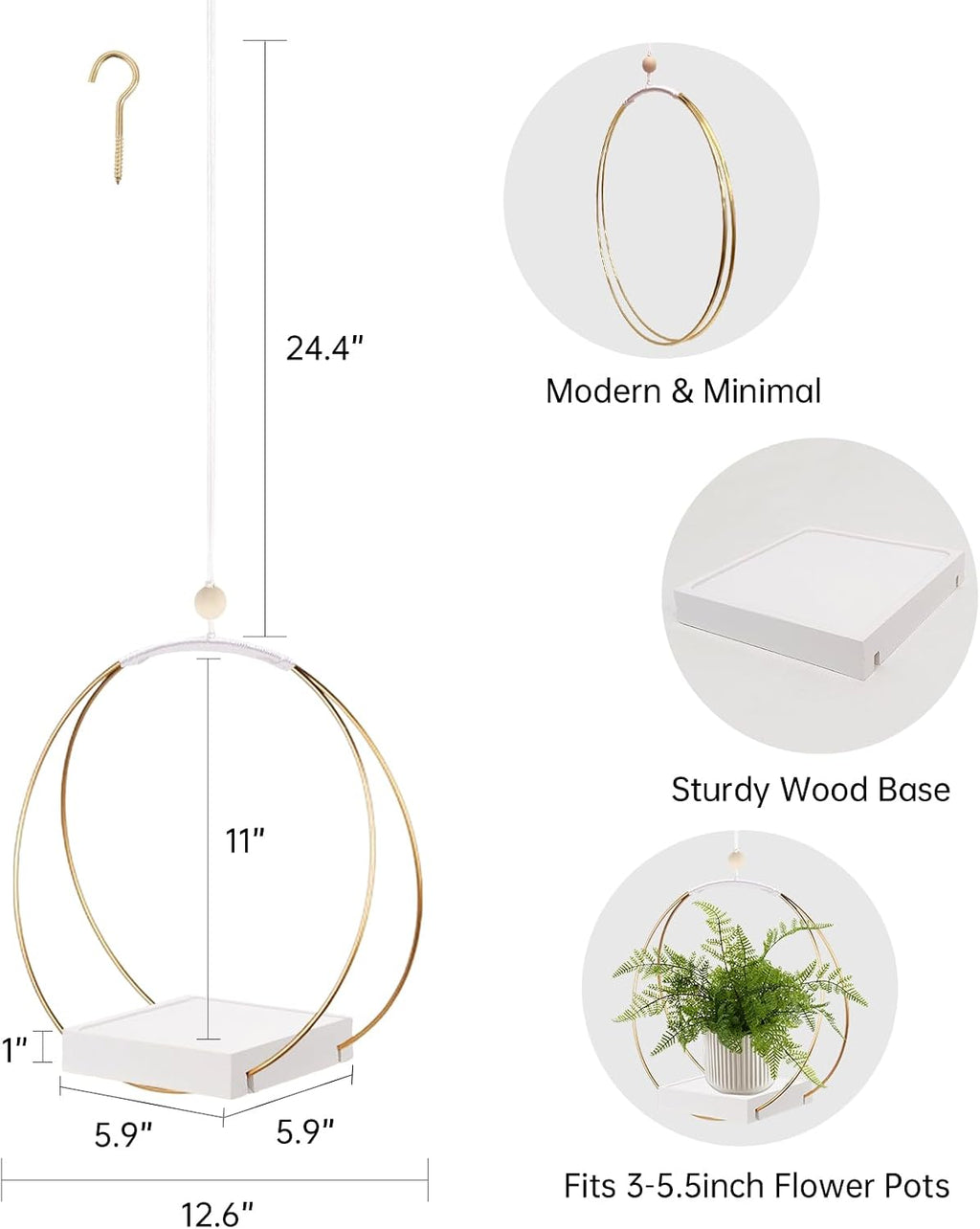 hismocal 2 Pack Hanging Planter Holder for Indoor Plants, Plant Hanger with Sturdy Wood Base,Modern Boho Macrame Wall